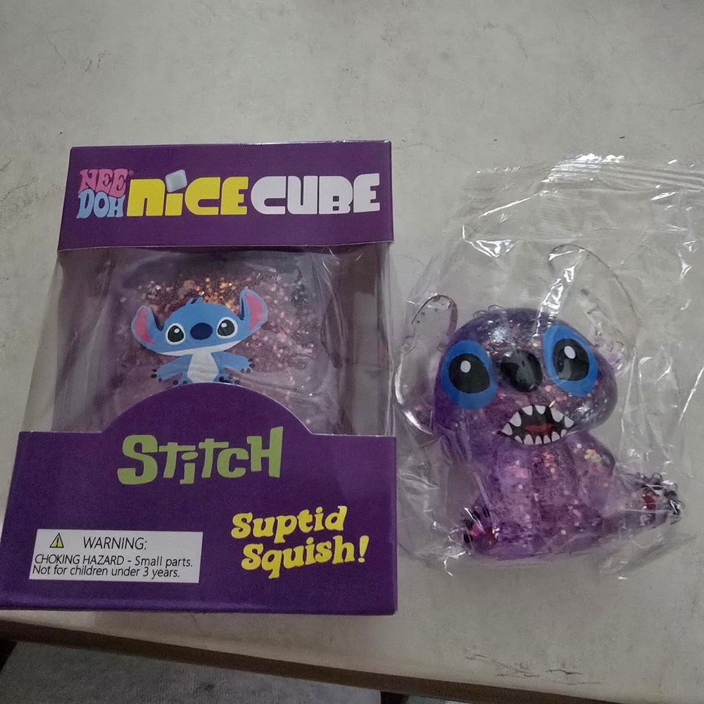 NeeDoh Nice Cube Disney Stitch Squish Purple Glitter Sugar Slow Fidget Stress